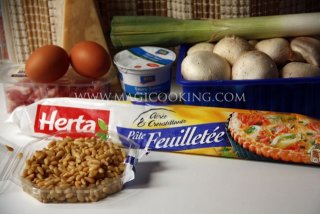 Быстрый киш с грибами и пореем